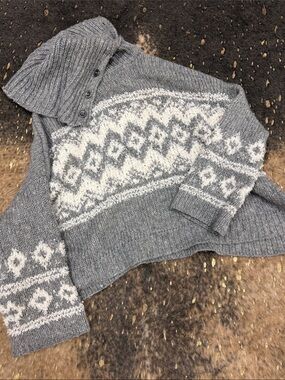 Free People Grey Fair Isle Knit Sweater with Shawl Collar xs